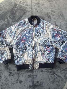 Free People Paisley Print Bomber Jacket Navy Blue